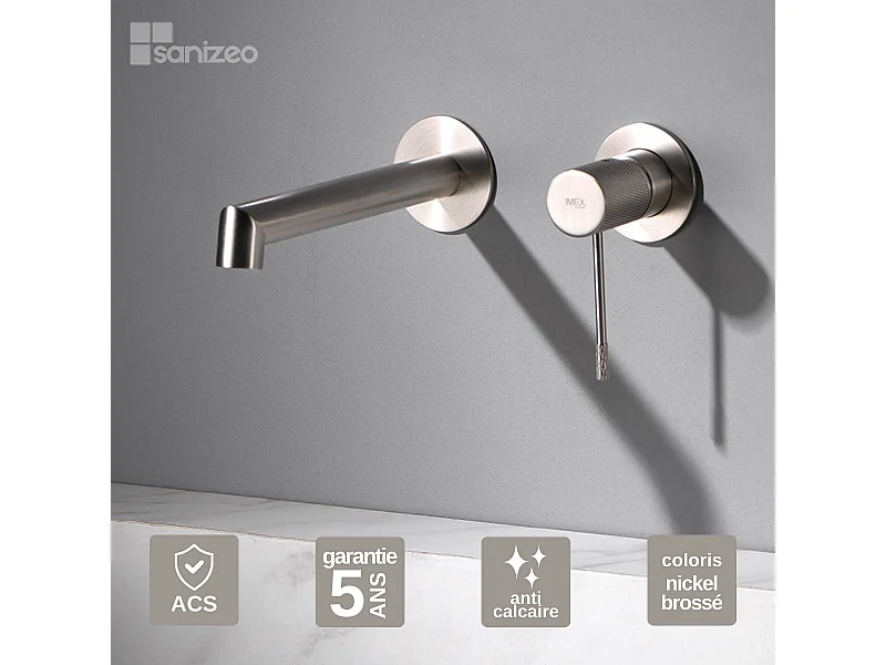 Mitigeur Lavabo Encastré Salle de Bain niquel brossé – Anti-Calcaire – Design moderne - LINE IMEX