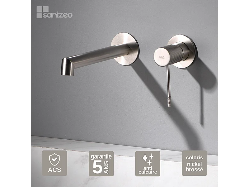 Mitigeur Lavabo Encastré Salle de Bain niquel brossé – Anti-Calcaire – Design moderne - LINE IMEX