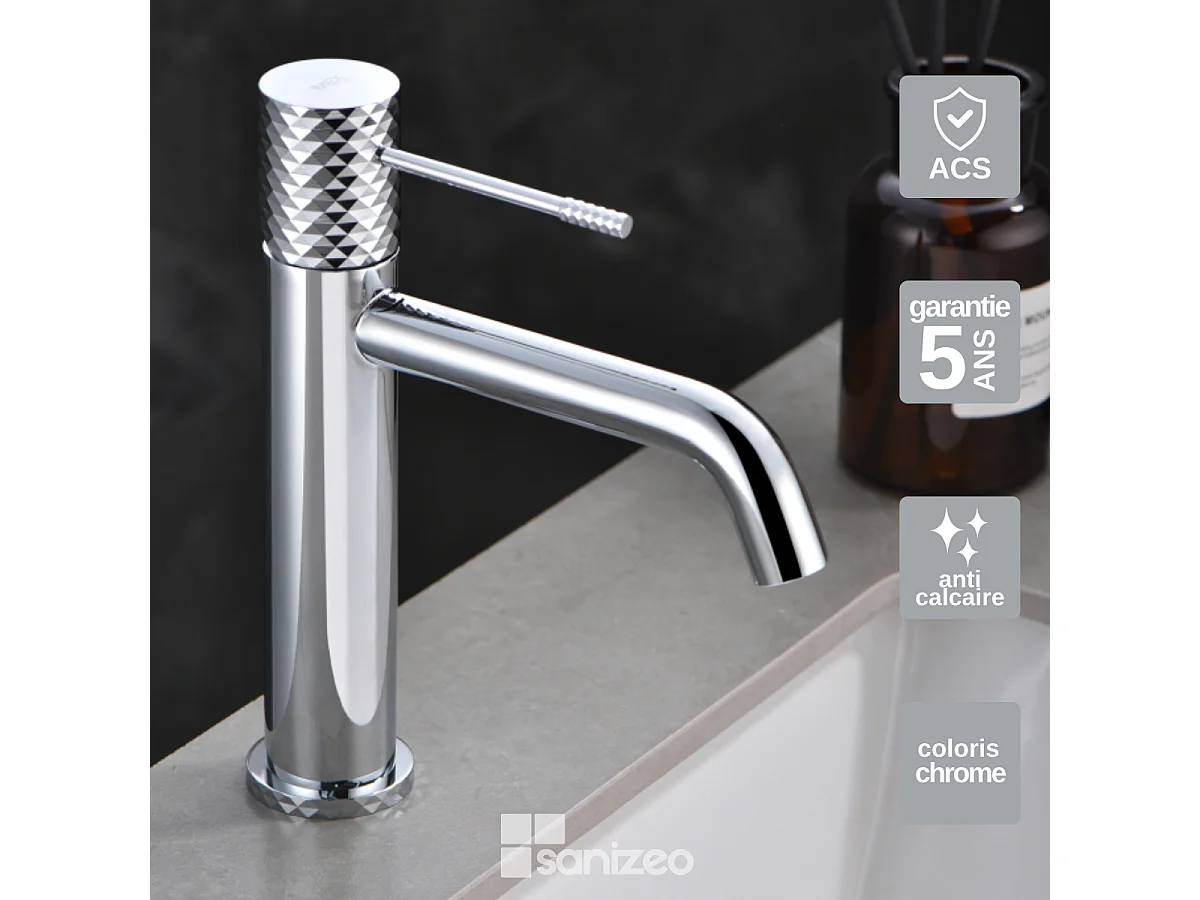 Mitigeur Lavabo Salle de Bain chromé – Bec Bas Anti-Calcaire – Design moderne - GENOVA IMEX