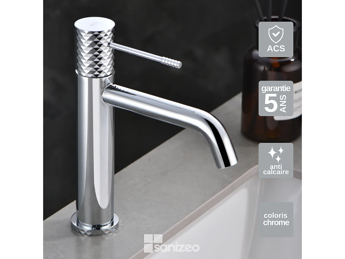 Mitigeur Lavabo Salle de Bain chromé – Bec Bas Anti-Calcaire – Design moderne - GENOVA IMEX