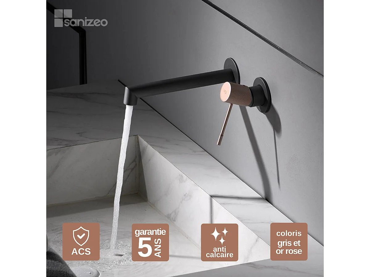 Mitigeur Lavabo Encastré Salle de Bain gris/champagne – Anti-Calcaire – Design Moderne - LINE IMEX