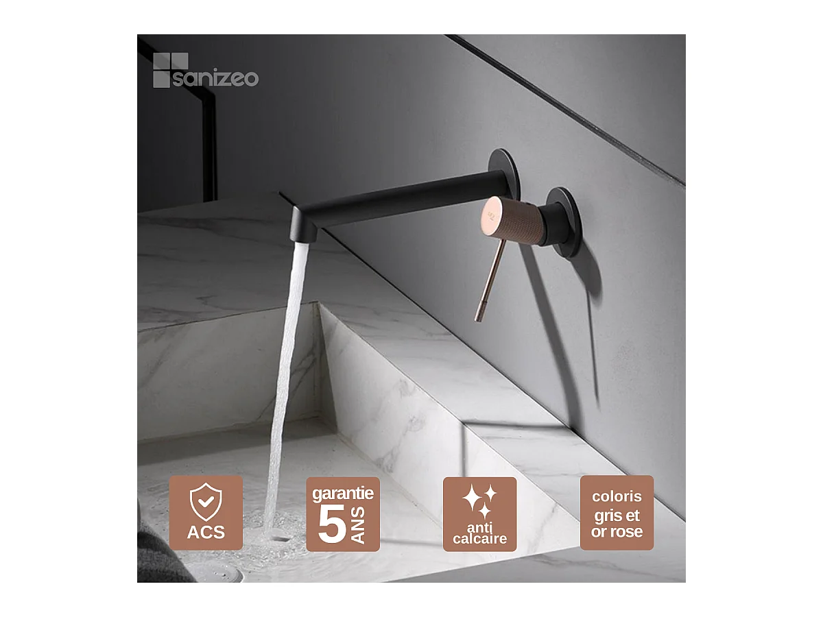 Robinet Mitigeur de Lavabo Encastré Anti-Calcaire Gris et Champagne IMEX LINE GLD038/GC