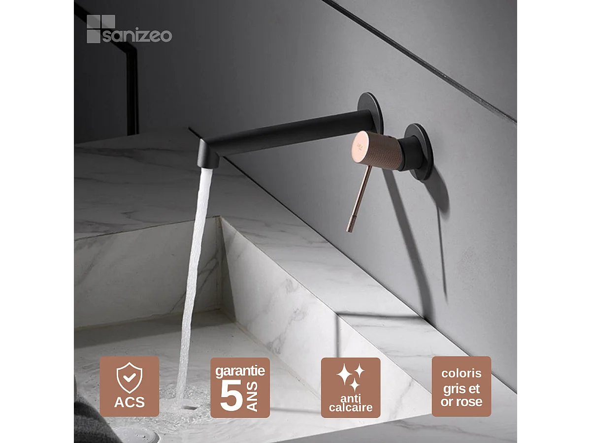 Mitigeur Lavabo Encastré Salle de Bain gris/champagne – Anti-Calcaire – Design Moderne - LINE IMEX