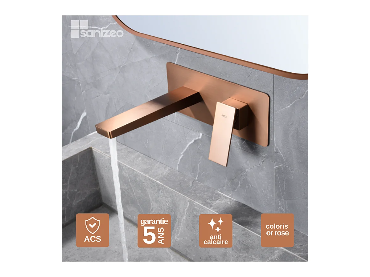 Robinet Mitigeur de Lavabo Encastré Anti-Calcaire Or Rose Cuivré IMEX PISA GLP048/ORC