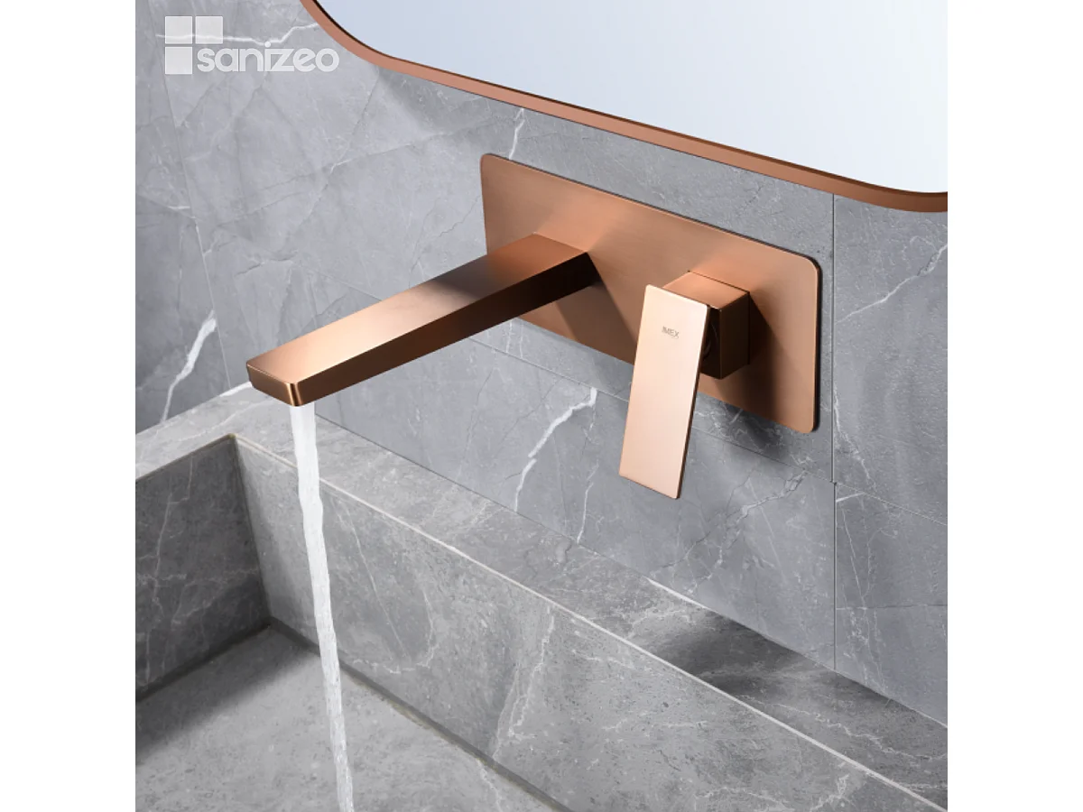 Mitigeur Lavabo Encastré Salle de Bain or rose cuivré – Anti-Calcaire – Design Moderne - PISA IMEX