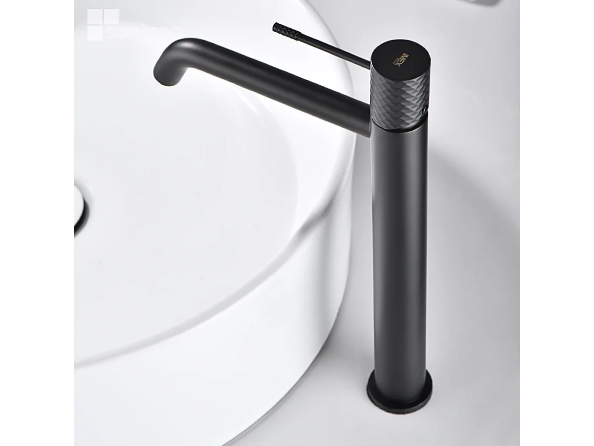 Mitigeur Lavabo Salle de Bain noir mat – Bec Haut Anti-Calcaire – Design Moderne - GENOVA IMEX