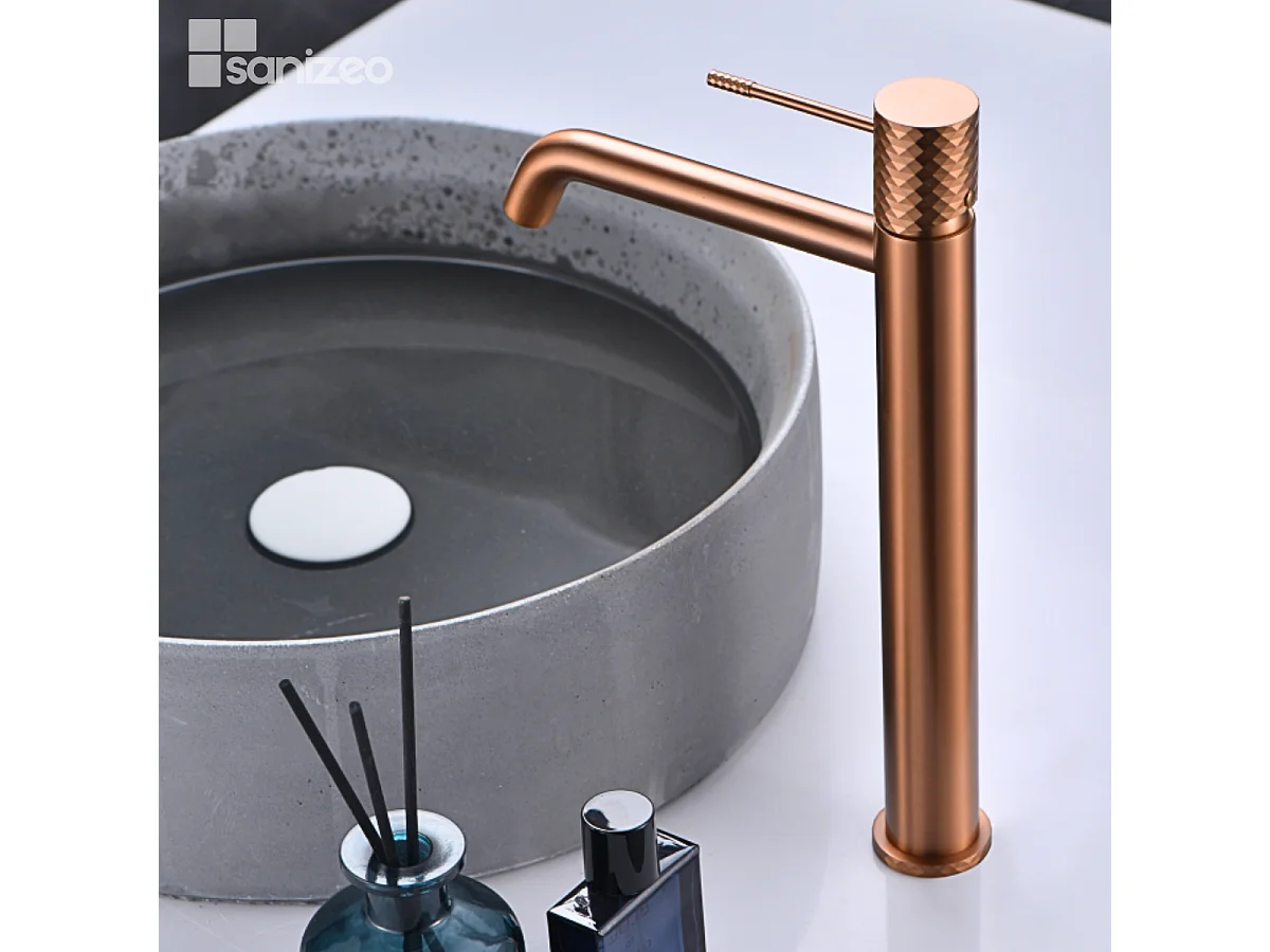 Mitigeur Lavabo Salle de Bain or rose cuivré – Bec Haut Anti-Calcaire – Design Moderne - GENOVA IMEX