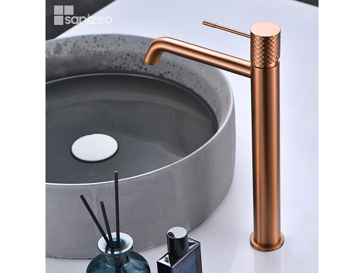 Mitigeur Lavabo Salle de Bain or rose cuivré – Bec Haut Anti-Calcaire – Design Moderne - GENOVA IMEX
