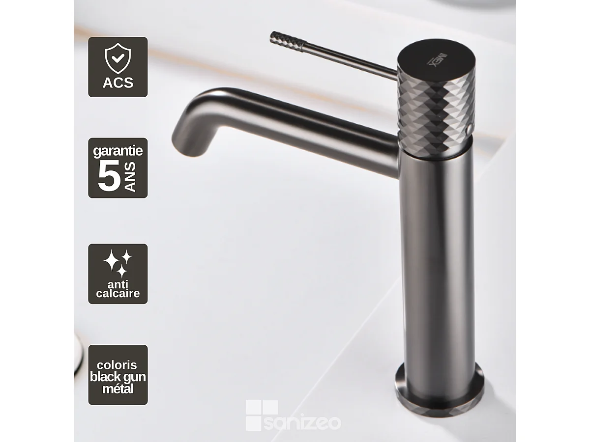 Mitigeur Lavabo Salle de Bain noir métal – Bec Bas Anti-Calcaire – Design Moderne - GENOVA IMEX