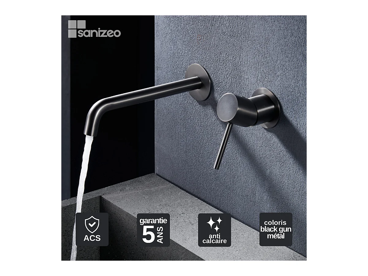 Robinet Mitigeur de Lavabo Encastré Anti-Calcaire Black Gun Métal IMEX MONZA GLM039/BGM