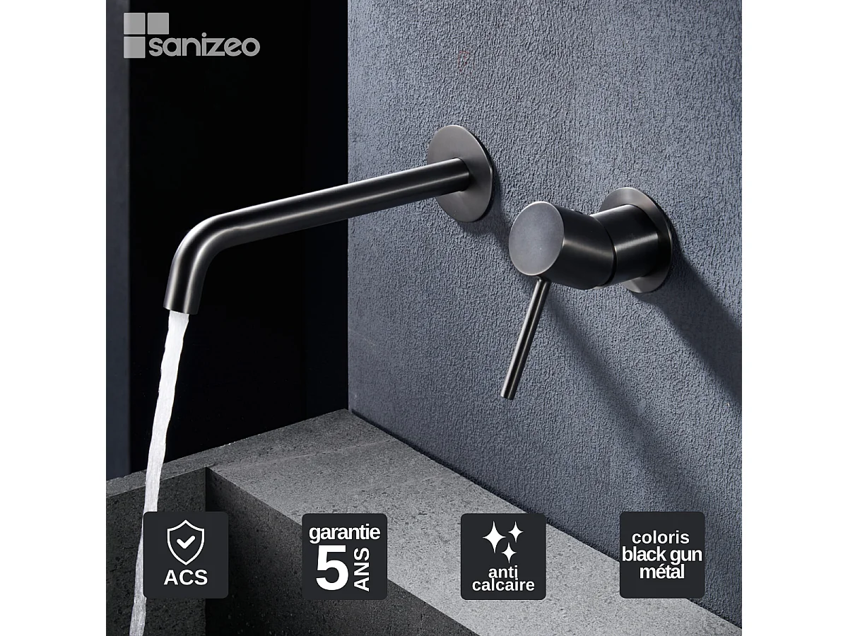 Robinet Mitigeur de Lavabo Encastré Anti-Calcaire Black Gun Métal IMEX MONZA GLM039/BGM