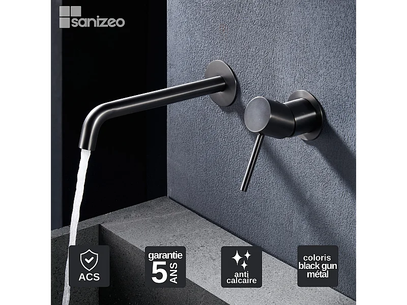 Robinet Mitigeur de Lavabo Encastré Anti-Calcaire Black Gun Métal IMEX MONZA GLM039/BGM