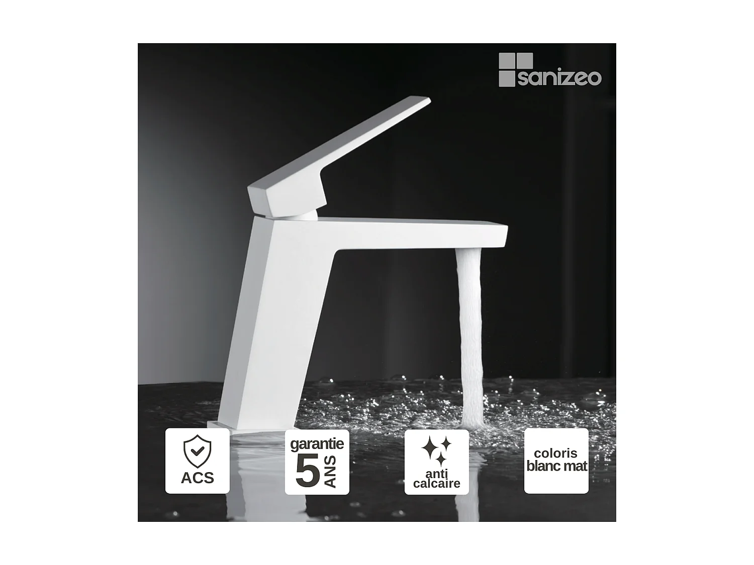 Mitigeur Lavabo Salle de Bain blanc mat – Bec Bas Anti-Calcaire – Design moderne - ART IMEX