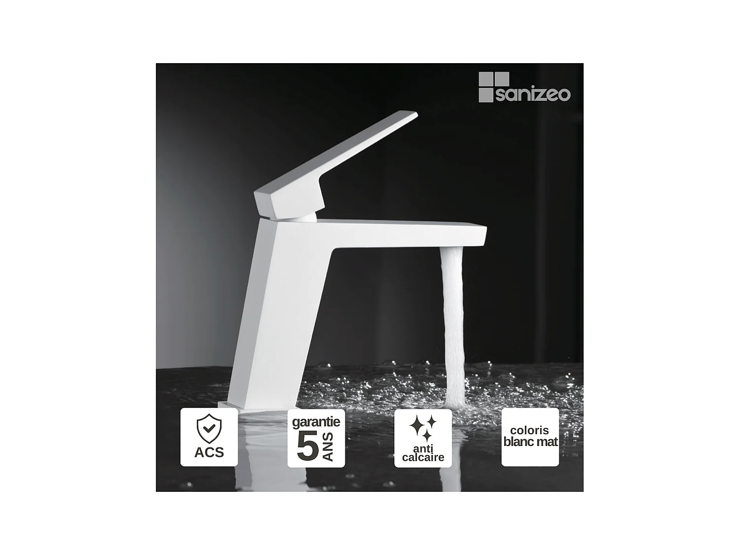 Robinet Mitigeur de Lavabo Anti-Calcaire Bec Bas Blanc Mat IMEX ART BDAR025-1BL
