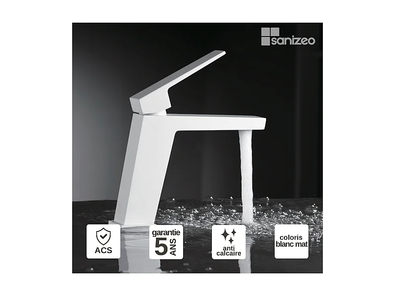 Mitigeur Lavabo Salle de Bain blanc mat – Bec Bas Anti-Calcaire – Design moderne - ART IMEX
