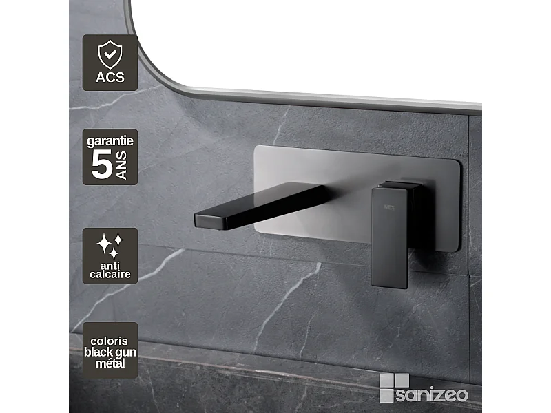 Mitigeur Lavabo Encastré Salle de Bain noir métal – Anti-Calcaire – Design moderne - PISA IMEX