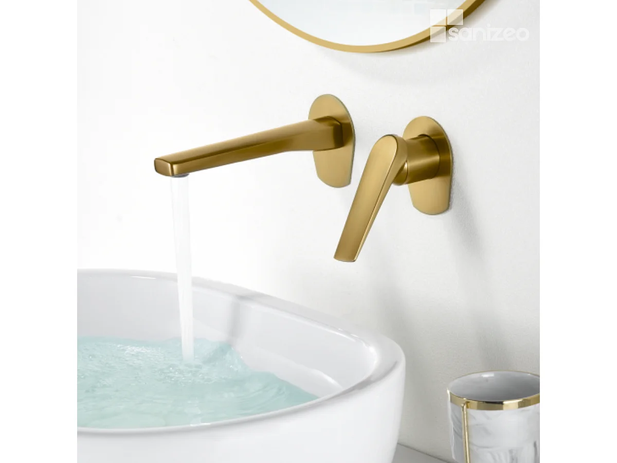 Mitigeur Lavabo Encastré Salle de Bain or brossé – Anti-Calcaire – Design moderne - DELOS IMEX
