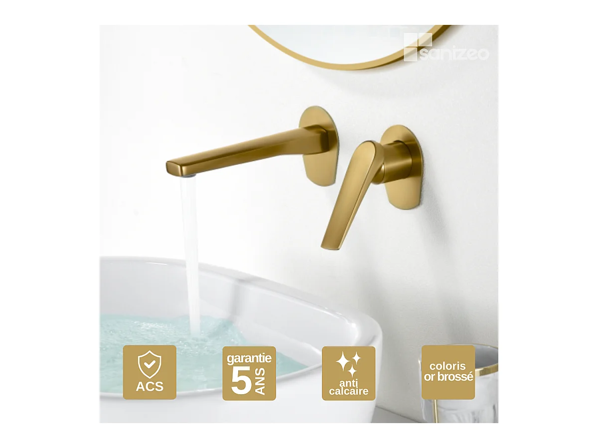 Robinet Mitigeur de Lavabo Encastré Anti-Calcaire Or Brossé IMEX DELOS GLD055/OC