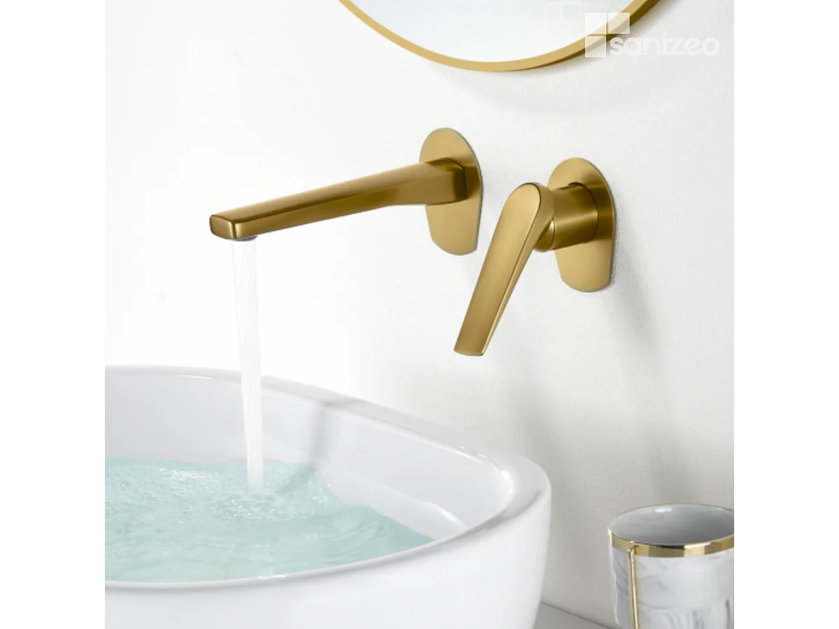 Mitigeur Lavabo Encastré Salle de Bain or brossé – Anti-Calcaire – Design moderne - DELOS IMEX
