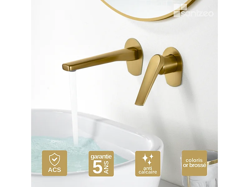 Mitigeur Lavabo Encastré Salle de Bain or brossé – Anti-Calcaire – Design moderne - DELOS IMEX