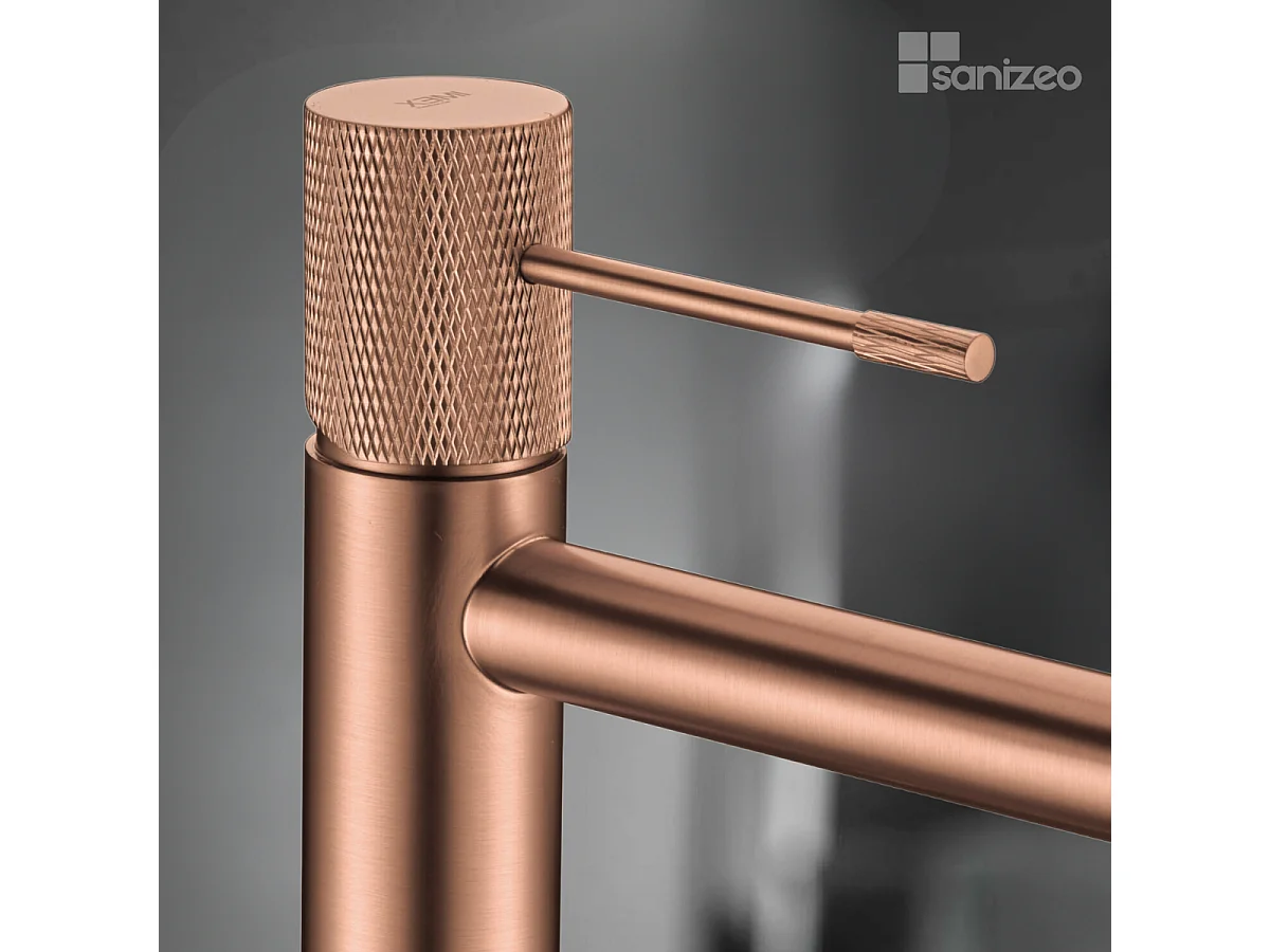 Mitigeur Lavabo Salle de Bain or rose cuivré – Bec Haut Anti-Calcaire – Design Moderne - LINE IMEX