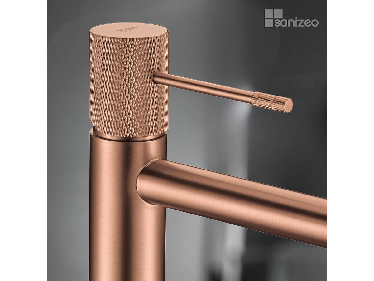 Mitigeur Lavabo Salle de Bain or rose cuivré – Bec Haut Anti-Calcaire – Design Moderne - LINE IMEX