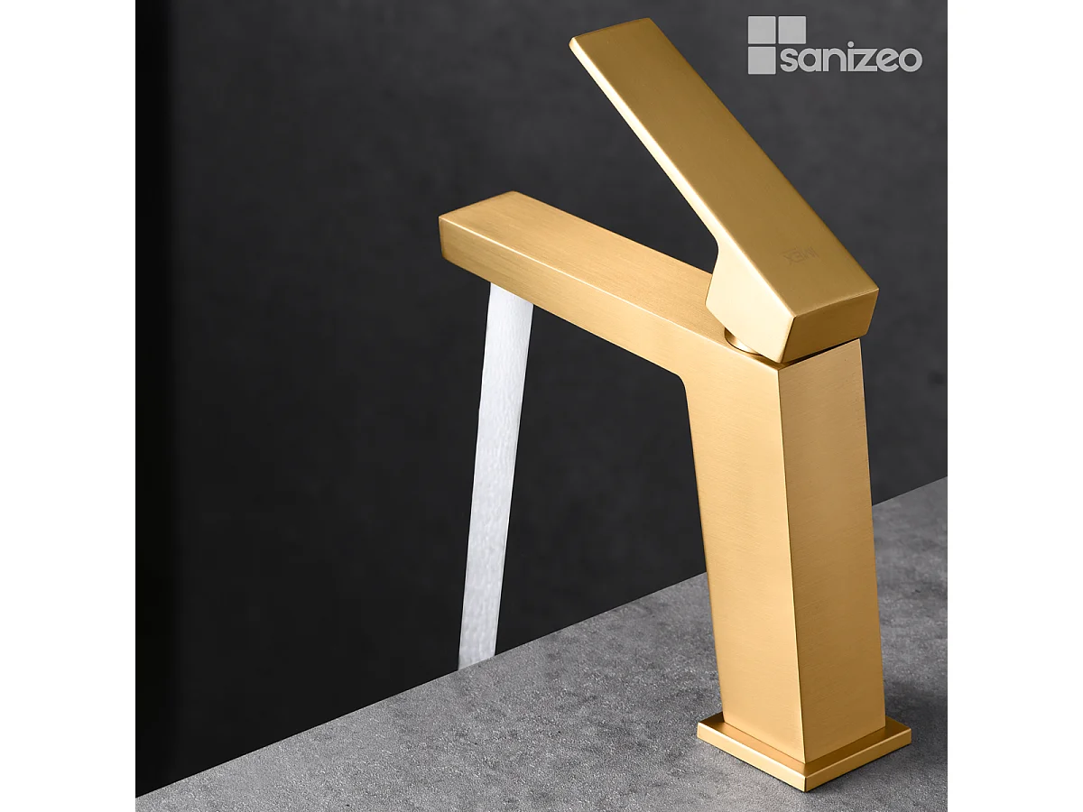 Mitigeur Lavabo Salle de Bain or brossé – Bec Bas Anti-Calcaire – Design moderne - ART IMEX