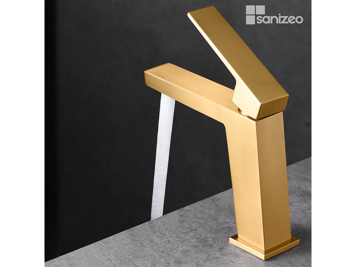 Mitigeur Lavabo Salle de Bain or brossé – Bec Bas Anti-Calcaire – Design moderne - ART IMEX