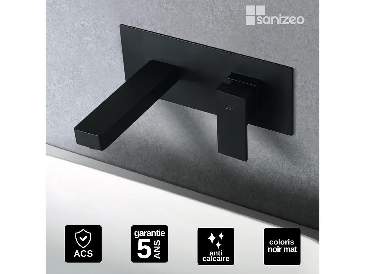 Mitigeur Lavabo Encastré Salle de Bain noir mat – Anti-Calcaire – Design moderne - SUIZA IMEX