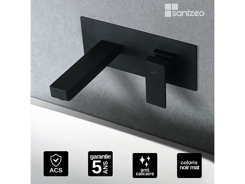 Mitigeur Lavabo Encastré Salle de Bain noir mat – Anti-Calcaire – Design moderne - SUIZA IMEX