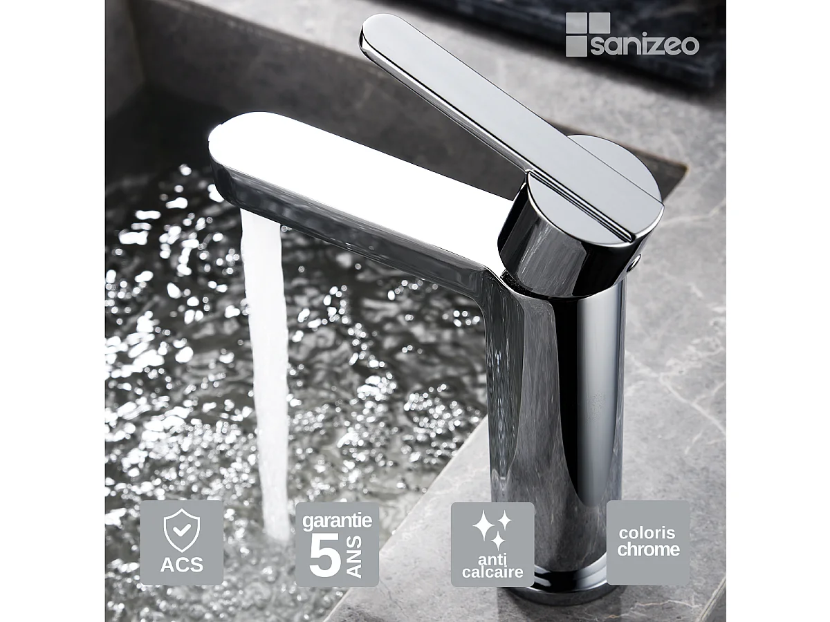 Mitigeur Lavabo Salle de Bain chromé – Bec Bas Anti-Calcaire – Design moderne - ROMA IMEX