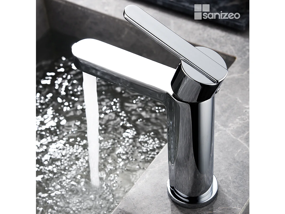 Mitigeur Lavabo Salle de Bain chromé – Bec Bas Anti-Calcaire – Design moderne - ROMA IMEX