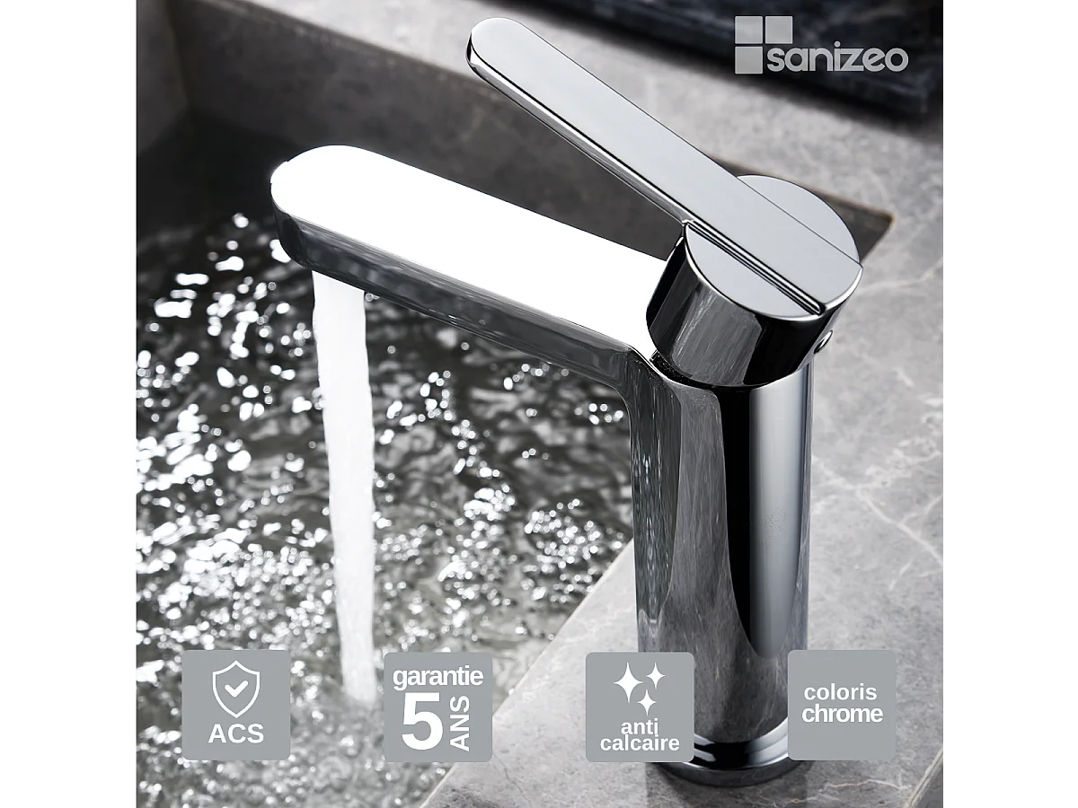 Mitigeur Lavabo Salle de Bain chromé – Bec Bas Anti-Calcaire – Design moderne - ROMA IMEX