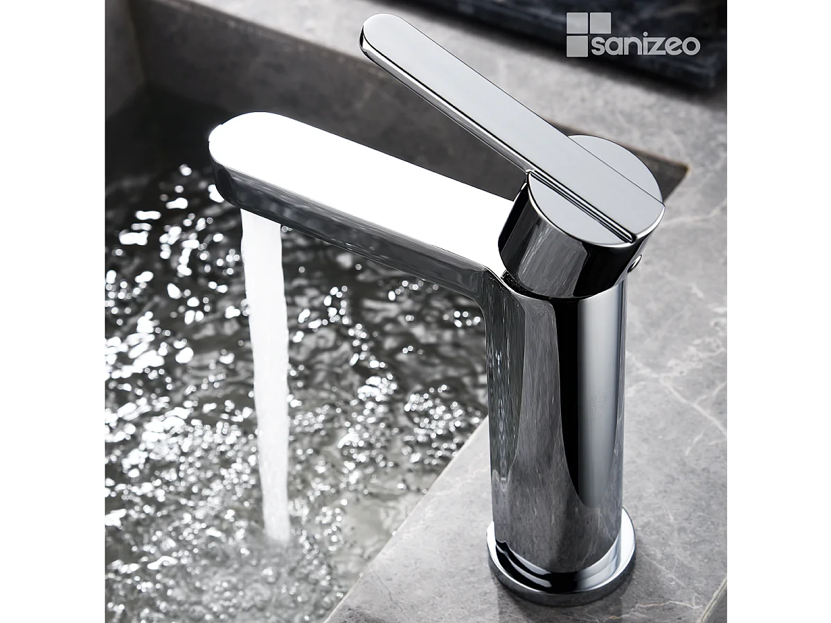 Mitigeur Lavabo Salle de Bain chromé – Bec Bas Anti-Calcaire – Design moderne - ROMA IMEX