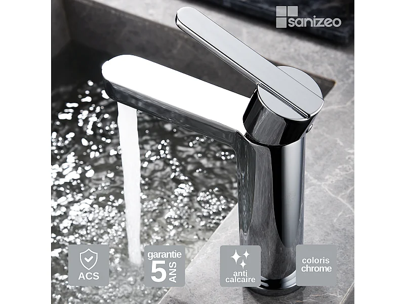 Mitigeur Lavabo Salle de Bain chromé – Bec Bas Anti-Calcaire – Design moderne - ROMA IMEX