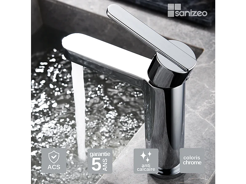 Mitigeur Lavabo Salle de Bain chromé – Bec Bas Anti-Calcaire – Design moderne - ROMA IMEX