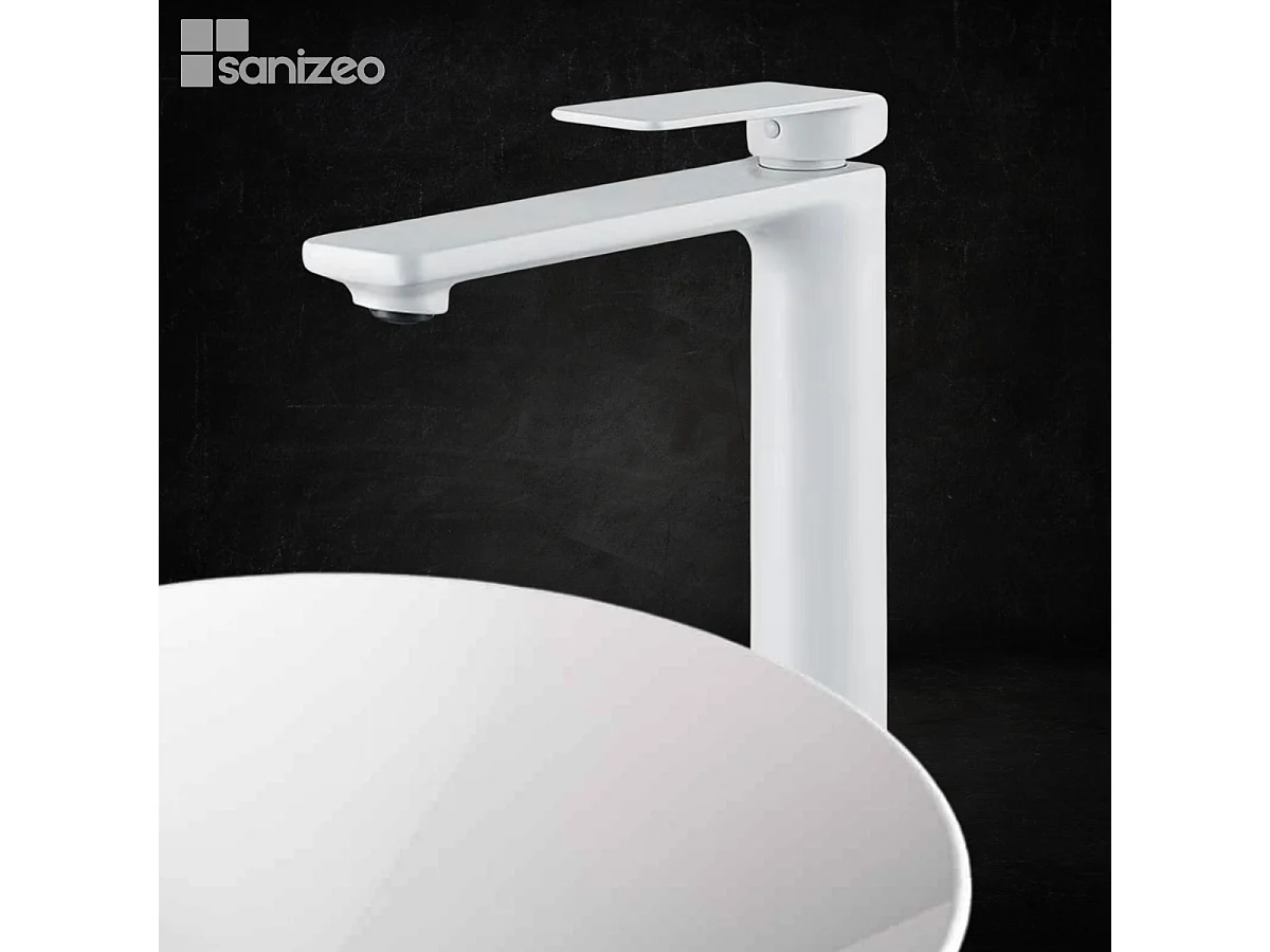 Mitigeur Lavabo Salle de Bain blanc mat – Bec Haut Anti-Calcaire – Design Moderne - FIYI IMEX
