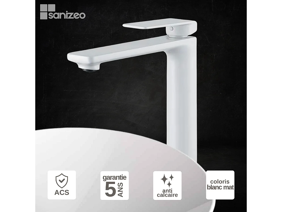 Mitigeur Lavabo Salle de Bain blanc mat – Bec Haut Anti-Calcaire – Design Moderne - FIYI IMEX
