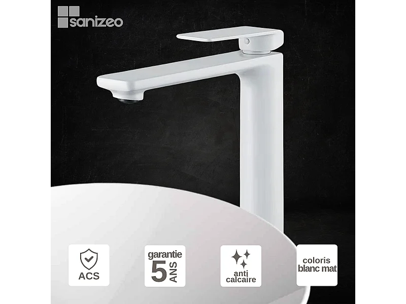 Mitigeur Lavabo Salle de Bain blanc mat – Bec Haut Anti-Calcaire – Design Moderne - FIYI IMEX
