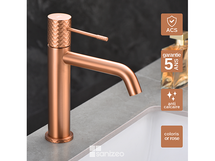 Mitigeur à levier unique extractible pour cuisine (noir mat & or rosé) – Douch' Confort Shop