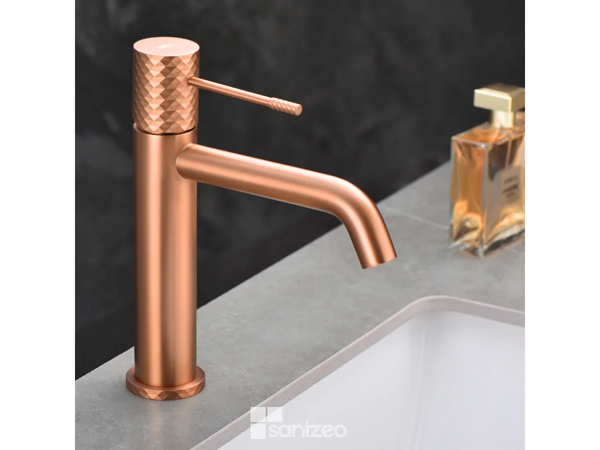 Mitigeur Lavabo Salle de Bain or rose cuivré – Bec Bas Anti-Calcaire – Design Moderne - GENOVA IMEX