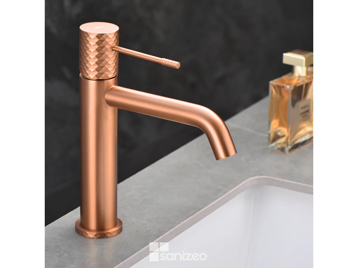 Mitigeur Lavabo Salle de Bain or rose cuivré – Bec Bas Anti-Calcaire – Design Moderne - GENOVA IMEX