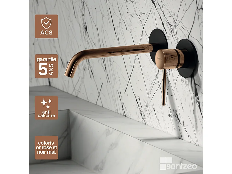 Mitigeur Lavabo Encastré Salle de Bain noir/or – Anti-Calcaire – Design moderne - MILOS IMEX