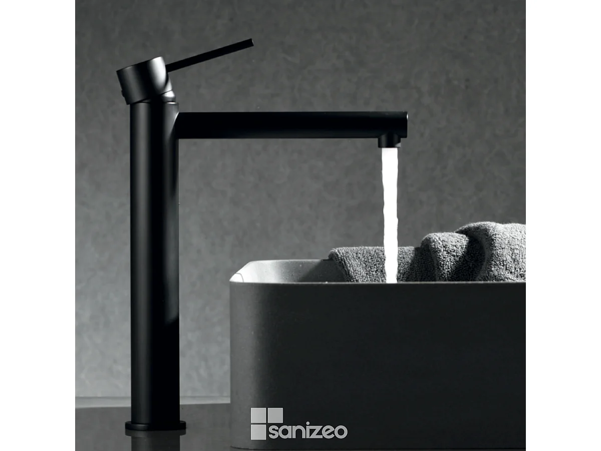 Mitigeur Lavabo Salle de Bain noir mat – Bec Haut Anti-Calcaire – Design Moderne - MILOS STICK IMEX