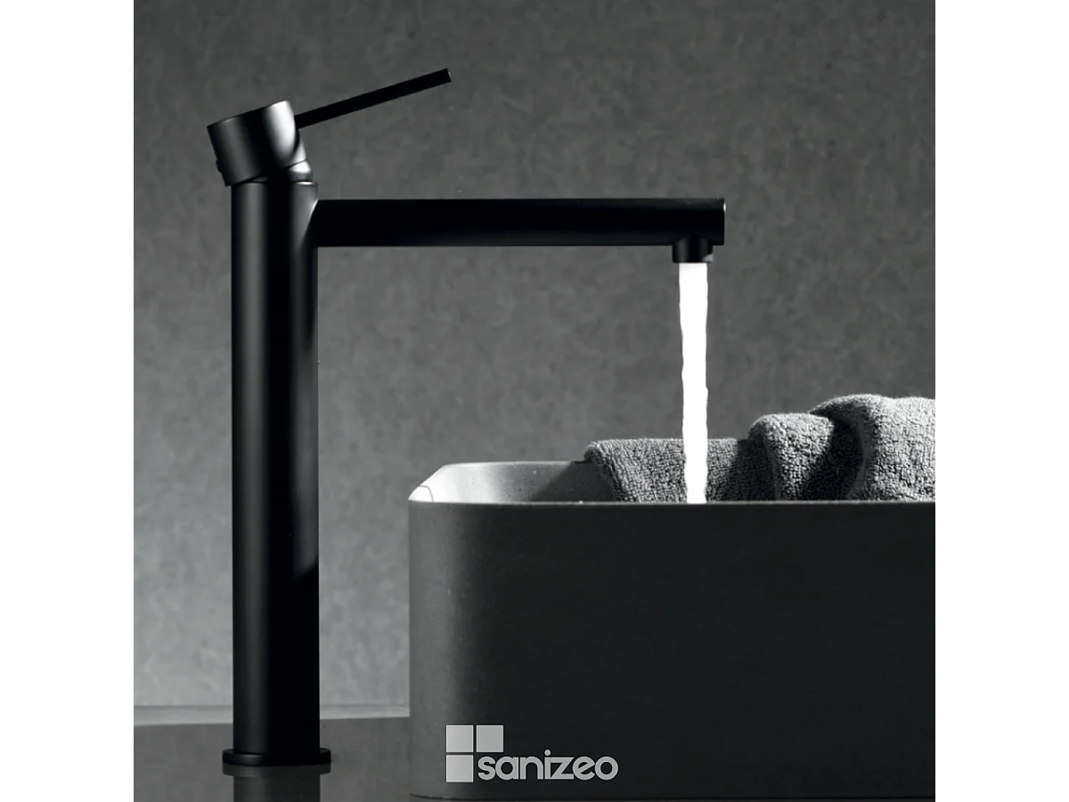 Mitigeur Lavabo Salle de Bain noir mat – Bec Haut Anti-Calcaire – Design Moderne - MILOS STICK IMEX