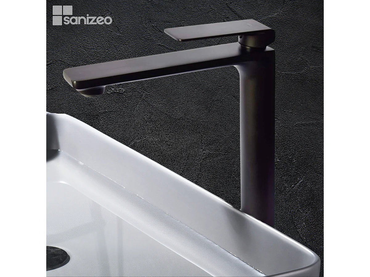 Mitigeur Lavabo Salle de Bain noir mat – Bec Haut Anti-Calcaire – Design Moderne - FIYI IMEX