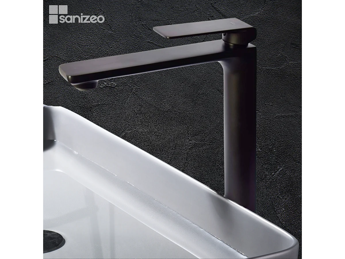 Mitigeur Lavabo Salle de Bain noir mat – Bec Haut Anti-Calcaire – Design Moderne - FIYI IMEX