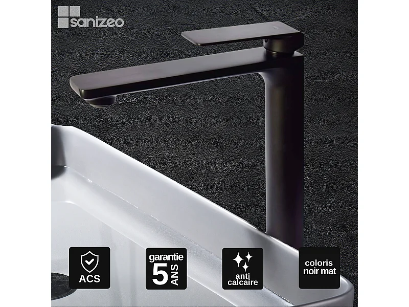 Mitigeur Lavabo Salle de Bain noir mat – Bec Haut Anti-Calcaire – Design Moderne - FIYI IMEX