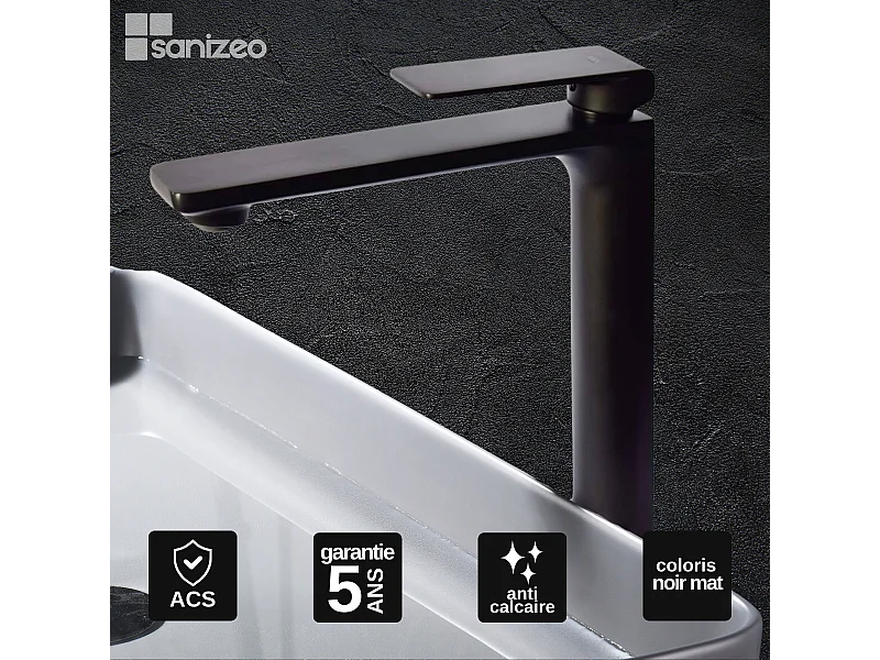 Mitigeur Lavabo Salle de Bain noir mat – Bec Haut Anti-Calcaire – Design Moderne - FIYI IMEX