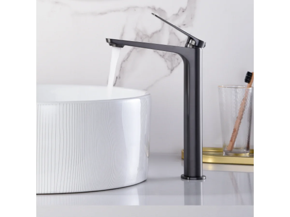 Mitigeur Lavabo Salle de Bain noir métal – Bec Haut Anti-Calcaire – Design Moderne - NAPOLES IMEX